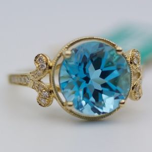 EFFY 14k Yellow Gold Blue Topaz And Diamond Ring